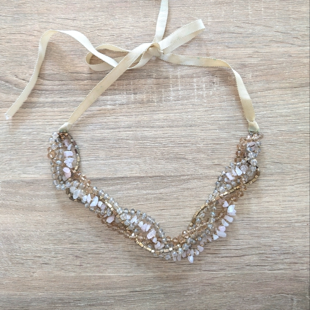 Ann Taylor Gold Cream Beaded Necklace